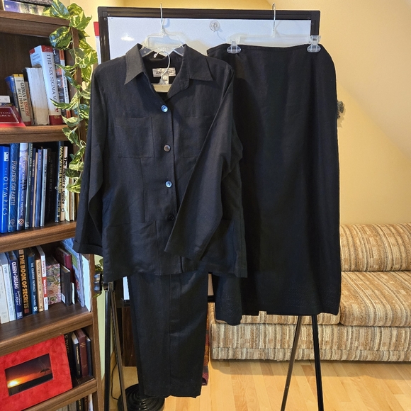 Jones Wear Pants - Mix&Match Jones Wear Woman's Black Linen Suit, Jacket, Pants, Skirt Size 12 & 14